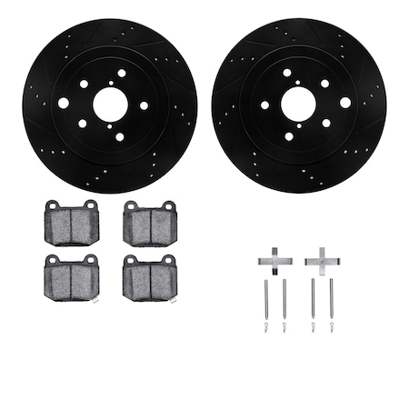 Dynamic Friction Co DFC Rotors-Drilled & Slotted-Black w/ EURO 5000 Ceramic Brake Pads Incl Hdw 8612-13007