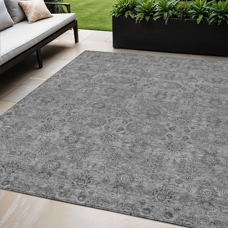 Homeroots 5' X 8' Gray Silver And Charcoal Floral Washable Indoor Outdoor Area Rug 582273