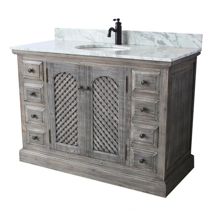 Infurniture WK8148-G plus CW Top 48 in. Rustic Solid Fir Sink Vanity In Grey-No Faucet WK8148-G+CW Top