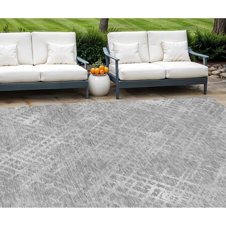 Homeroots 10' X 14' Gray And Silver Geometric Washable Indoor Outdoor Area Rug 588315