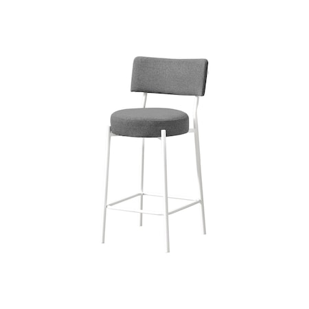 Monarch Specialties Barstool, Counter Height, Kitchen, Grey Fabric, White Metal, Contemporary, Modern, 2PK I 2247