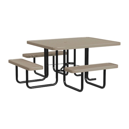 Leisure Craft 46" Square ADA Accessible Outdoor Picnic Table with 3 Bench Seats, Beige T46SQP-ADA-BEIGE