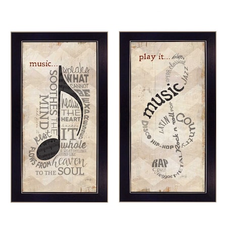 Homeroots Set Of Two Musical Notes Black Framed Print Wall Art, 2PK 405732