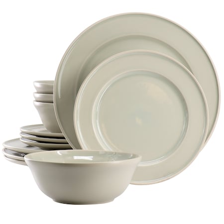 Martha Stewart Portillo 12 Piece Round Stoneware Dinnerware Set in Sharkey Grey 130257.12