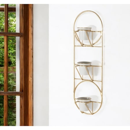 Homeroots Gold And White Metal 10 Ounce Oval Wall Planter 574012