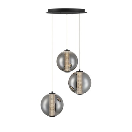 Euf Atomo, Chandelier, 3-Light, 21", Matte Black, Smoked Glass 45736-036