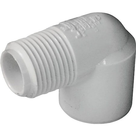 Lasco IPEX Pipe Elbow, 1/2 x 1/2 in, Slip x MPT, 90 deg Angle, PVC, White, SCH 40 Schedule, 600 psi Pressure 435500