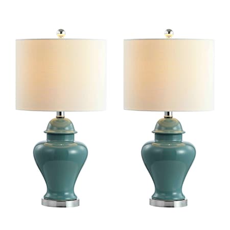 Jonathan Y Qin 22" Ceramic/Iron Classic Cottage LED Table Lamp, Jade Green, 2PK JYL6602A-SET2
