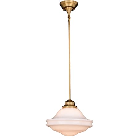 Vaxcel VAXCEL Huntley 1 Light Natural Brass Farmhouse Schoolhouse Pendant White Glass P0374