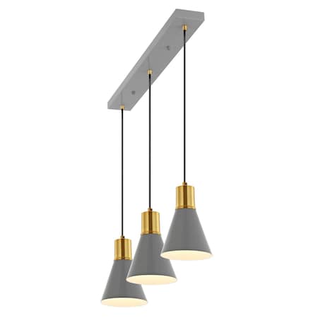 Jonathan Y Apollo 33.5" 3-Light Mid-Century Modern Iron Adjustable Linear LED Pendant, Gray/Brass Gold JYL6134C