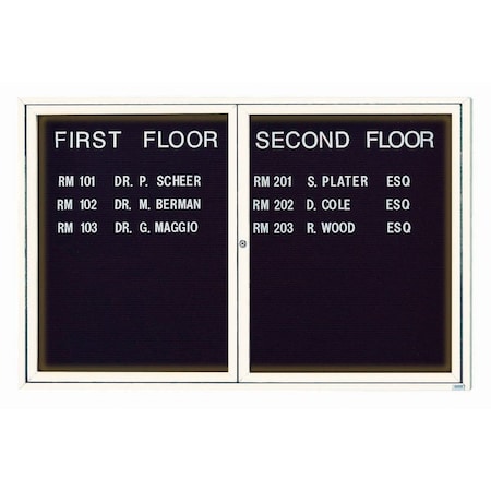 Aarco Illuminated Enclosed Letter Board Directory w/ Powder Coated White Al Frame, 48''Hx72''W 2 Doors ADC4872IW