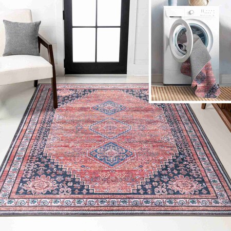 Jonathan Y Dalyan Geometric Medallions Machine-Washable Terracotta/Navy 8 ft. x 10 ft. Area Rug WSH101A-8