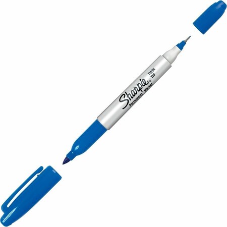Dymo Sharpie, TWIN-TIP PERMANENT MARKER, FINE/EXTRA-FINE BULLET TIP, BLUE, DOZEN 32003