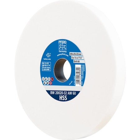 Pferd PFERD Vitrified Bench Wheel, HSS, 8in x 3/4 x 2, 60 Grit, Aluminum Oxide 61724