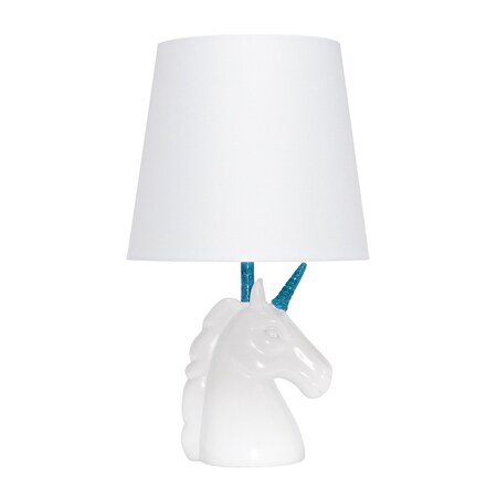 Homeroots 16" White And Blue Novelty Table Lamp With White Drum Shade 642935