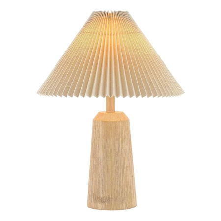 Jonathan Y Arvid 20.5" Rustic Scandinavian Resin/Iron Lighthouse LED Table Lamp w/Pleated Shade, Beige Wood Fini JYL1146A