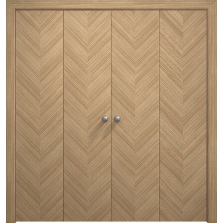 Sartodoors Sliding Closet Double Bi-fold Doors 72 x 80 inches, Ego 5005 Natural Oak, Sturdy Tracks Moldings T EGO5005DBF-SNA-72x80 (4* 18x80)