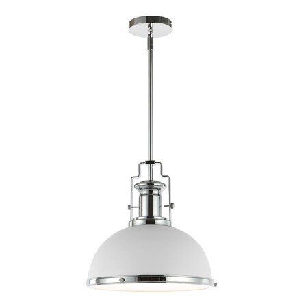 Jonathan Y Homer 13" 1-Light Modern Industrial Metal LED Dome Pendant, Chrome/White JYL9536C