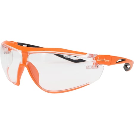 Bouton Optical Bio-Based Full Frame Safety Glasses with Orange Frame, Clear Lens and Anti-Scratch Coating 250-15-0000