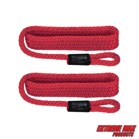 Extreme Max 3006.2156 BoatTector Solid Braid MFP Fender Line Value 2-Pack - 3/8" x 5', Red 3006.2156
