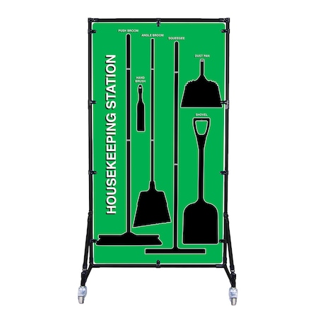 5S Supplies 5S Housekeeping Shadow Board Broom Station Version 8- Green Board / Black Shadows With Broom HSB-V8-GREEN-KIT