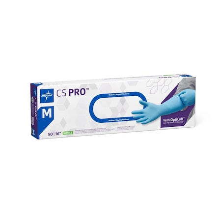 Medline CS Pro 16in Extended Cuff Powder-Free Nitrile Exam Gloves, Size M, 50PK CS16MH