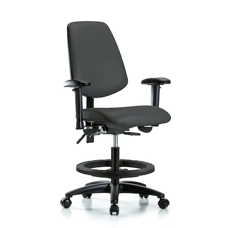 Blue Ridge Ergonomics Medium Bench Chair Adjustable Arms, 22" to 29" Height, Vinyl, Charcoal BR-VMBCH-MB-RG-T1-A1-BF-RC-8605