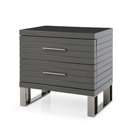 Homeroots 23" Silver And Gray Stainless Steel Solid and Manufactured Wood Two Drawer Nightstand 491586