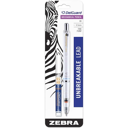 Zebra Pen DelGuard Mechanical Pencil 0.5mm White 1pk with Bonus Lead 58691