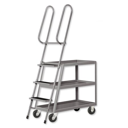 Pucel Ladder Stock Cart, Spring Loaded Ladder with Adjustable 6in D Steps, 49in W x 20in D x 78in H, Gray LT-20-78S