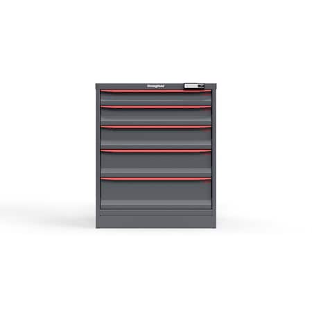 Strong Hold 5 drawer cabinet - (1x 3ft, 1x 4ft, 1x 5ft, 1x 6ft, 1x 7ft) - Red accents - E-Lock w/ Tracking S3036-PPTAS-0503DS