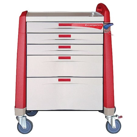 Capsa Healthcare Emergency Cart, 250 lb, Polymer, Assembled AM-EM-CMP-RED