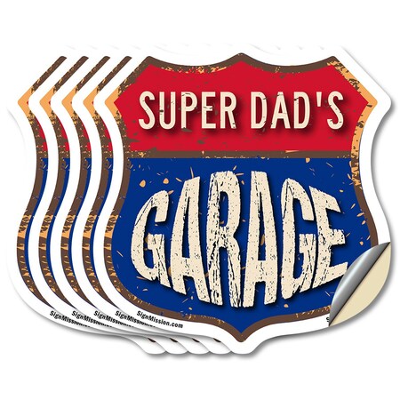 Signmission Super Dad's Garage, 6 inch X 6 inch, Vinyl Decal, 5PK SHI-D-5PACK-6-383-SUPER DAD
