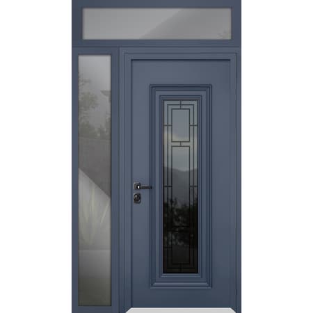 Vdomdoors Steel Door Ballucio 6044 Gray Graphite Side and Top Exterior Window Stainless Inserts Single Modern BALLUCIO6044EXD-GRE-W36+12xH80+16-RH-I
