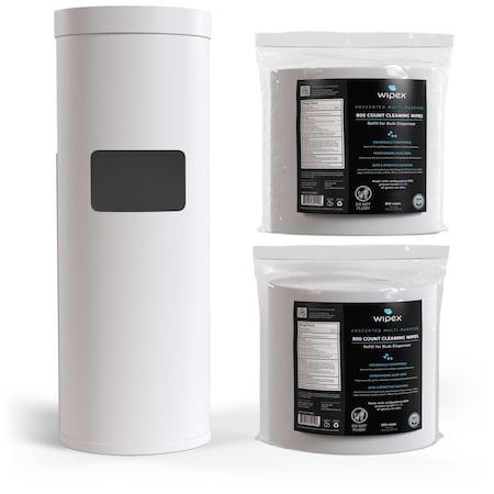 Wipex Plastic-Free Sanitizing Wipes 800ct Bundle, 2 Refill Rolls + White Floor Dispenser w/ Trash Can WX72267WFD2BZR