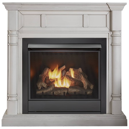 Duluth Forge Ventless Natural Gas Fireplace With Mantel - 32,000 BTU, Remote Control, Antique White Finish FNI32R-M-AW