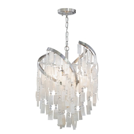 Vaxcel Isabel 4L Satin Nickel Coastal Glam Pendant Chandelier Light with Capiz Shells and Crystal P0364