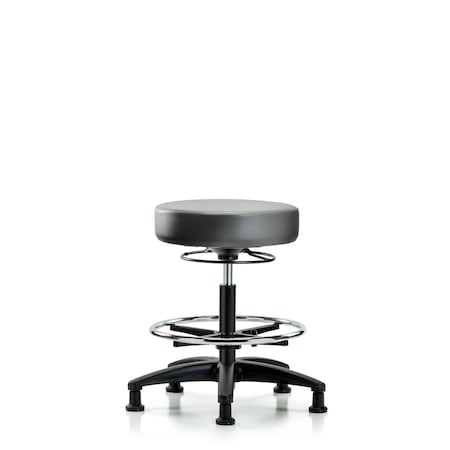 Blue Ridge Ergonomics Vinyl Stool, Med Bench, Foot Ring, Glides, Sterling BR-VMBSO-RG-CF-RG-8840