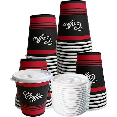 Ecoquality 10oz White Disposable Paper Coffee Cups with White Flat Lids - For Office, and Travel, 500PK B093TKTSTB
