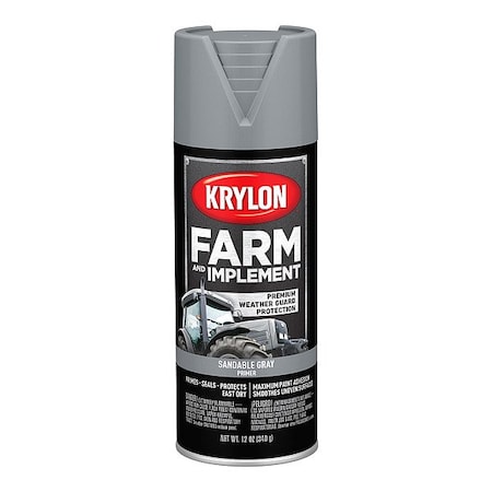 Krylon Farm + Implement Spray Primer, 12 oz . Gray, 12 oz, Aerosol Can, Flat K01950008