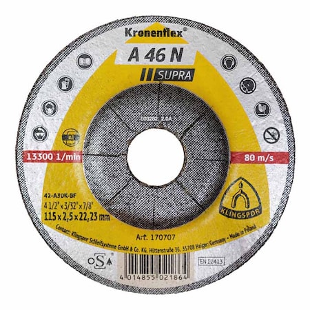 Klingspor A46N Supra Grinding Disc 4-1/2 x 1/4 x 7/8 T27, 10PK A46N1156.022D