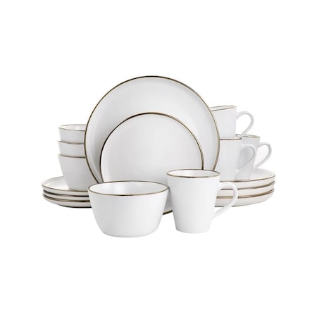 Fastfood Arthur Stoneware Dinnerware Set with Gold Rim - Matte White - 16 Piece FA3045758
