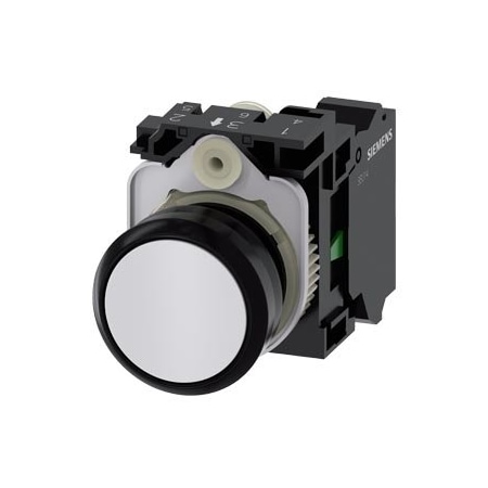 Siemens Pushbutton, 22 mm, round, plastic, white, pushbutton, flat 3SU1100-0AB60-3BA0-ZY13
