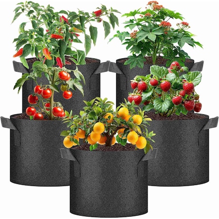 Healsmart Simple Deluxe Grow Bags 5 Gallon Planter Pots with Handles, Black, 5PK GLGROWBAG5X5BLKV3