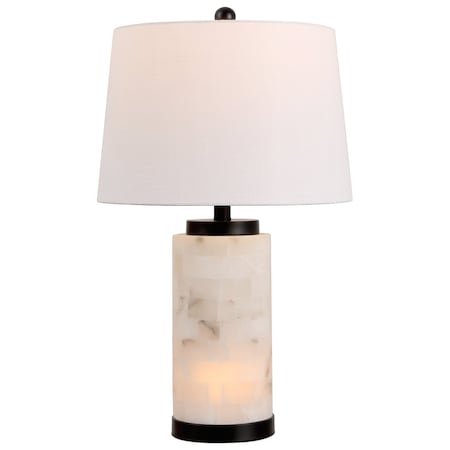 Jonathan Y Eliza 25.5" Contemporary Modern Alabaster Column LED Table Lamp with Nightlight Base, White/Black JYL6203B