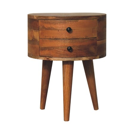 Homeroots 20" Brown Solid Wood Round Two Drawer Nightstand 651886