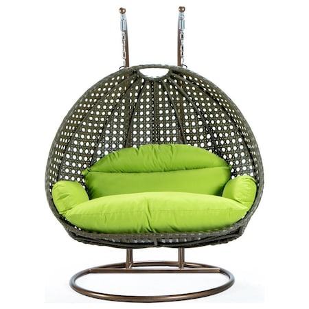 Leisuremod Beige Wicker Hanging 2 person Egg Swing Chair with Light Green Cushions ESCBG-57LG