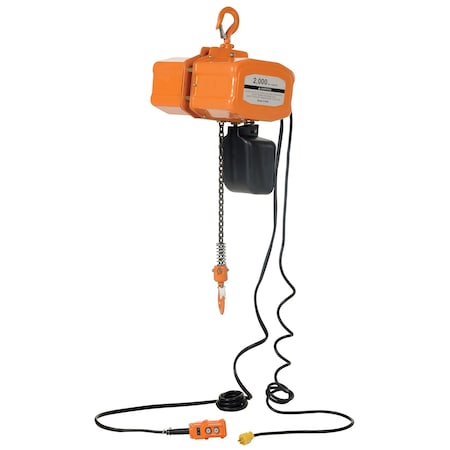 Vestil 2000 lb, Hook, 110/220V, Orange H-2000-1-520P