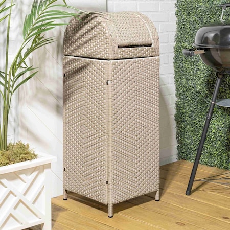 Happimess Darla 31.39-Gallon All-Weather Wicker/Metal Swing Top Hideaway Outdoor Trash Can, Light Pink/White HPM1202D