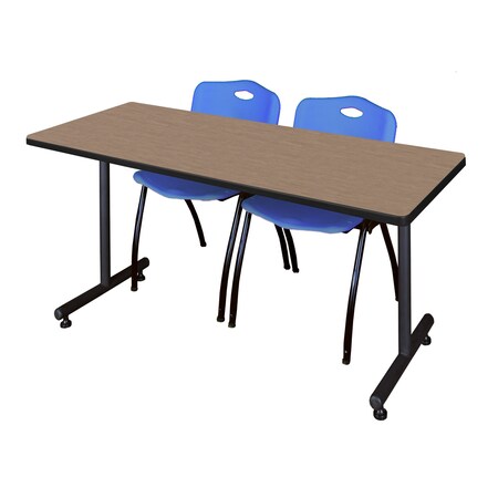 Regency Kobe T-Base Training Seminar Table W/ 2 M Stack Chairs, 72 in W, 30 in L, Noble Oak MKTRCT7230NO47BE